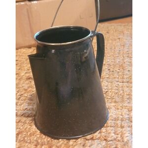 Vintage Enamelware Tea Kettle Coffee Pot Black Speckled Camping Graniteware